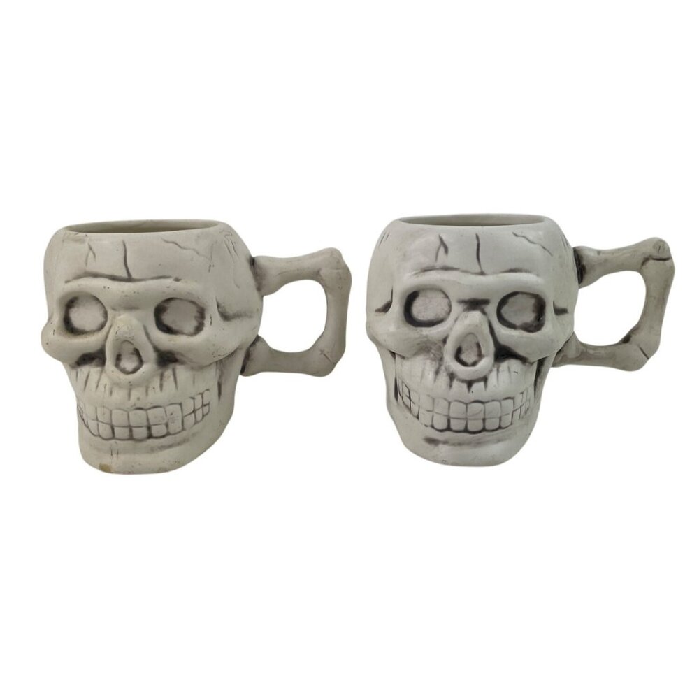 Ceramic Skeleton Human Skull Mugs Set of 2